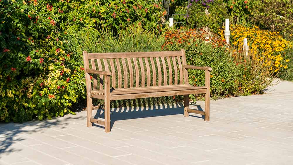 Wooden Garden Bench on Patio