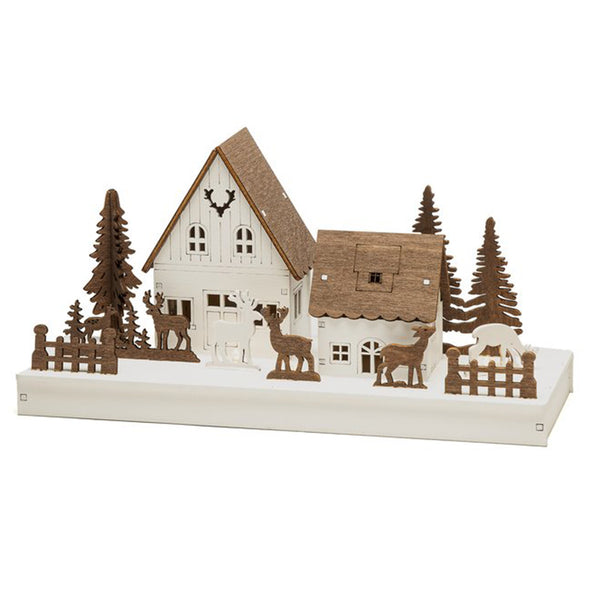 Konstsmide LED Wooden Silhouette - Houses and Reindeer image 1