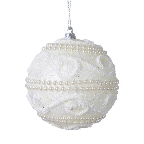 Decoris Foam Bauble with Glitter, Pearls & Swirls in White image 0
