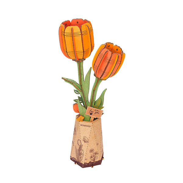 Robotime Orange Tulip DIY Wooden Flower 3D Puzzle image 0
