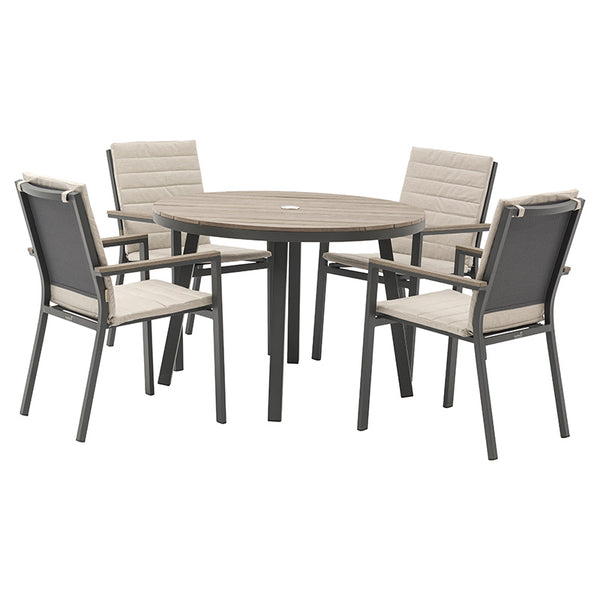 Bramblecrest Zurich 4 Seat Round Patio Dining Set with Parasol & Base image 4