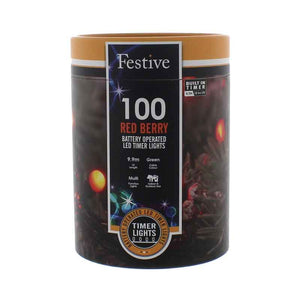 Festive 100 Red Berry LED String Lights with Timer image 1