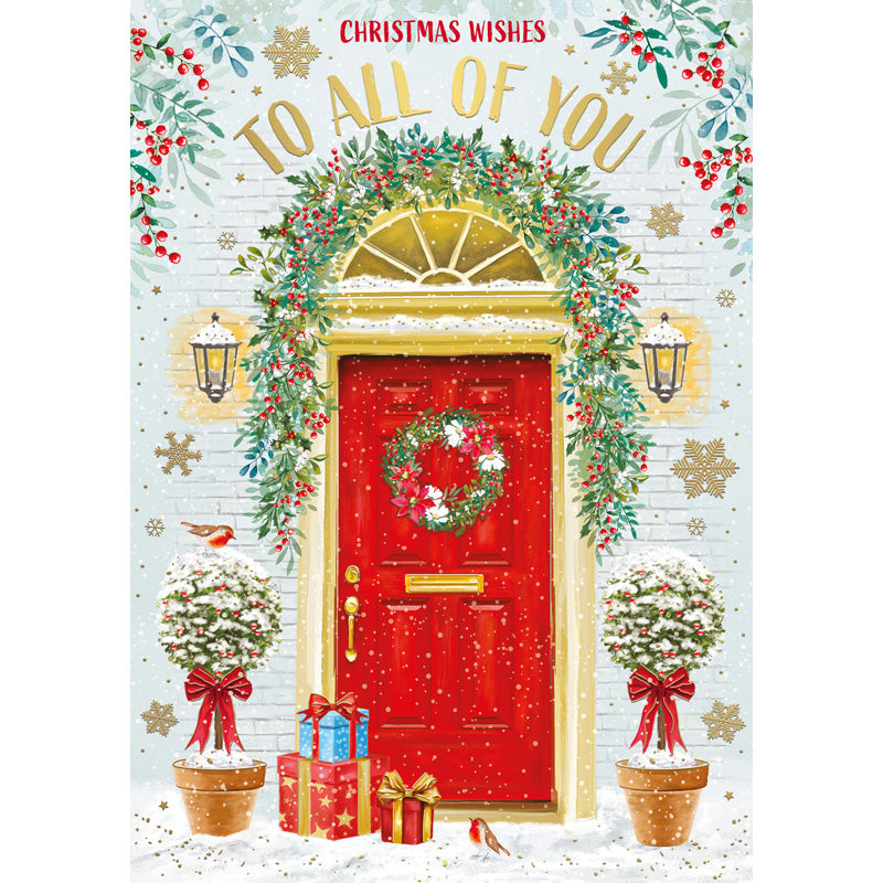 Words N Wishes Red Front Door Scene Christmas Card image 0