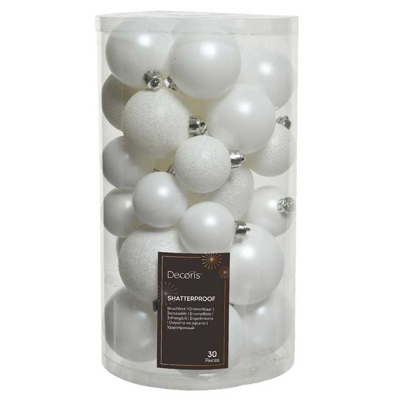 Decoris Shatterproof Baubles in Winter White (Pack of 30) image 0