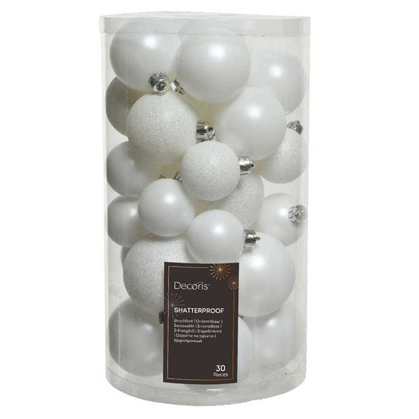Decoris Shatterproof Baubles in Winter White (Pack of 30) image 0
