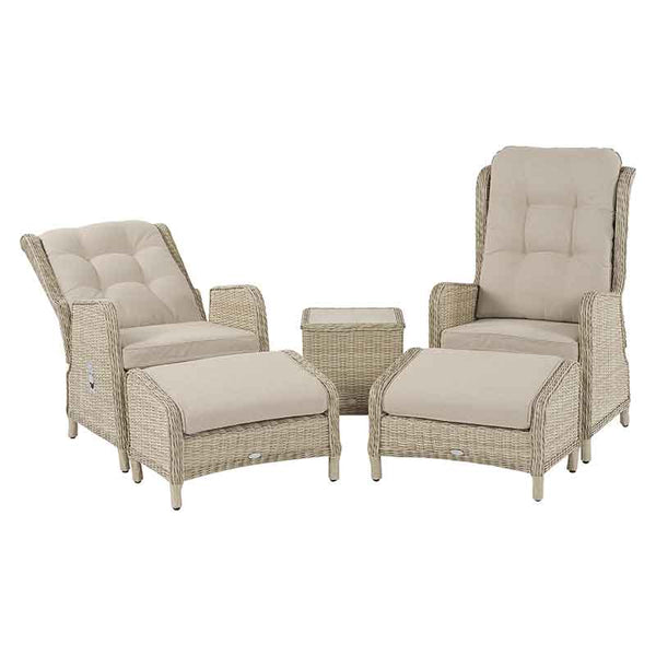 Bramblecrest Chedworth Deluxe 2 Seat Recliner Set in Sandstone Rattan with Footstools image 6