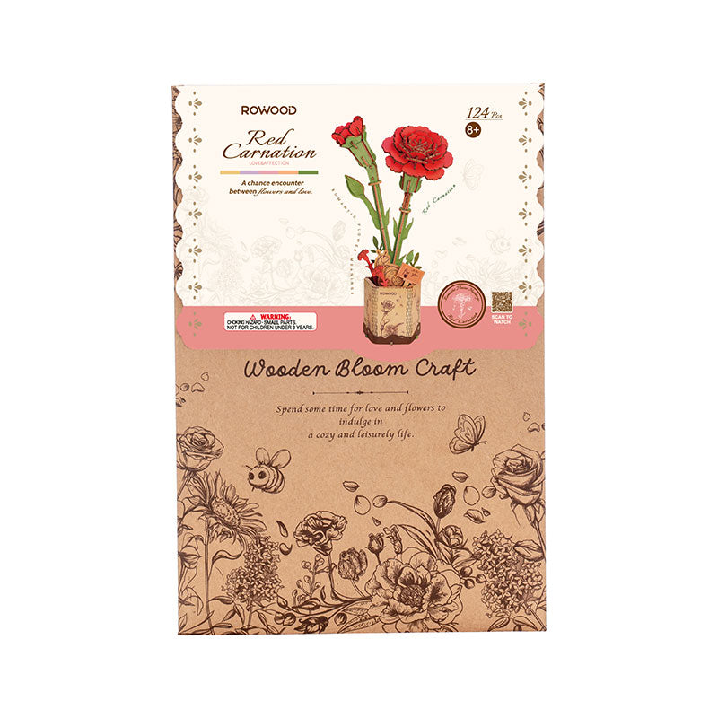 Robotime Red Carnation DIY Wooden Flower 3D Puzzle image 0