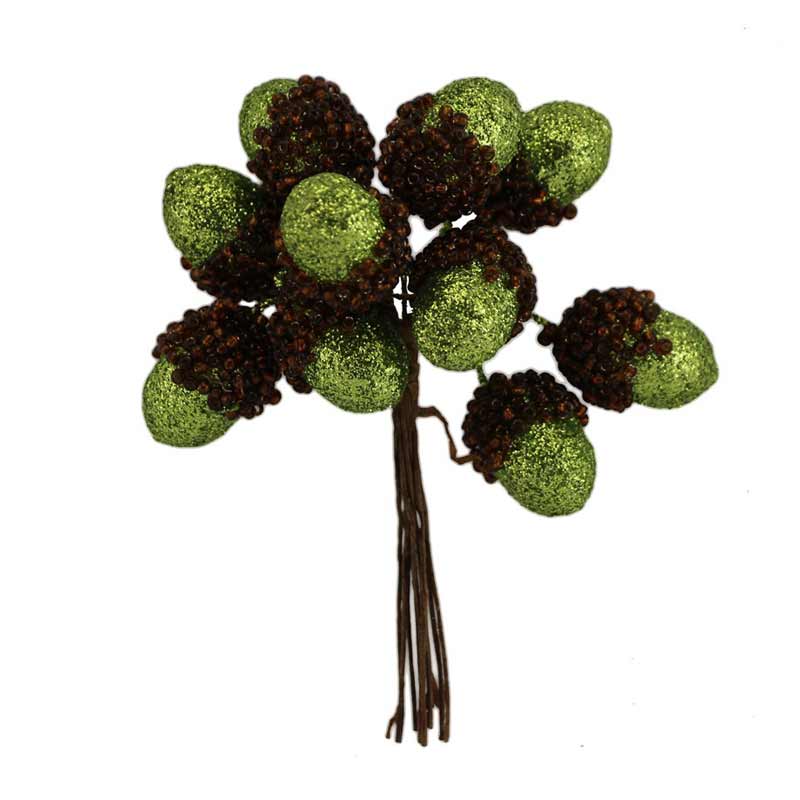 Gisela Graham Green Glitter Acorn Picks image 0