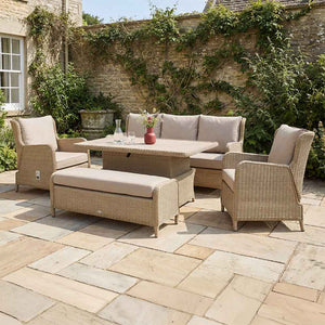 Bramblecrest Chedworth Sandstone Reclining 7-Seat Lounge Set with Height Adjustable Table image 3