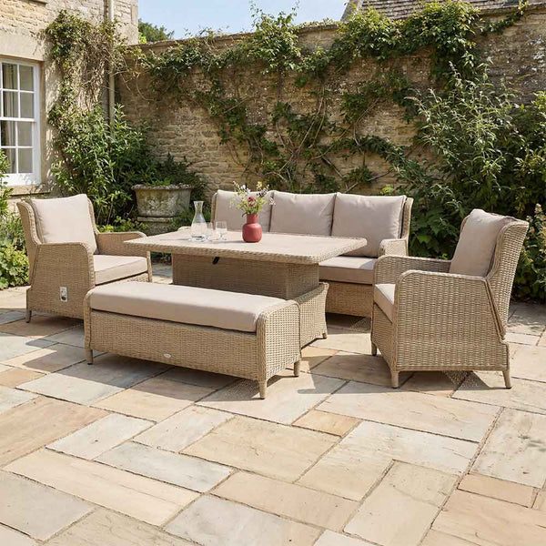 Bramblecrest Chedworth Sandstone Reclining 7-Seat Lounge Set with Height Adjustable Table image 3