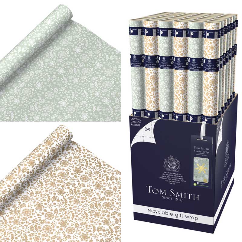 Tom Smith Classic Christmas Foliage Luxury Gift Wrap - 4m (Assorted Designs) image 0