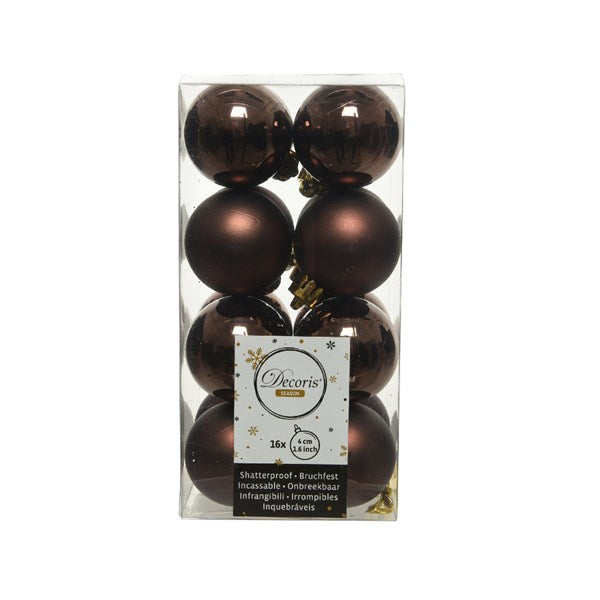 Decoris Shatterproof Baubles in Dark Brown (Pack of 16) image 0