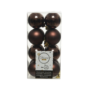 Decoris Shatterproof Baubles in Dark Brown (Pack of 16) image 0