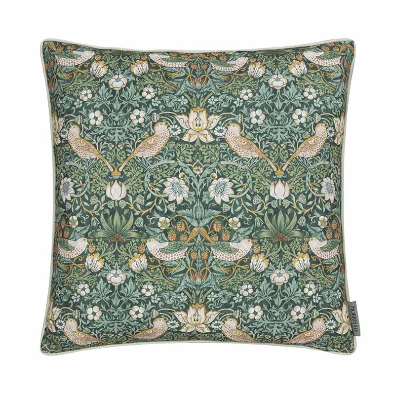 Morris &amp; Co Strawberry Thief Forest Green Outdoor Cushion, 50 x 50cm image 0