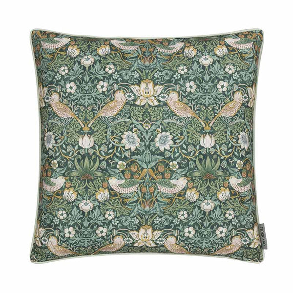 Morris &amp; Co Strawberry Thief Forest Green Outdoor Cushion, 50 x 50cm image 0
