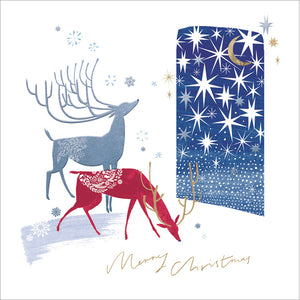 Woodmansterne Two Deer on a Starry Night Christmas Card image 0