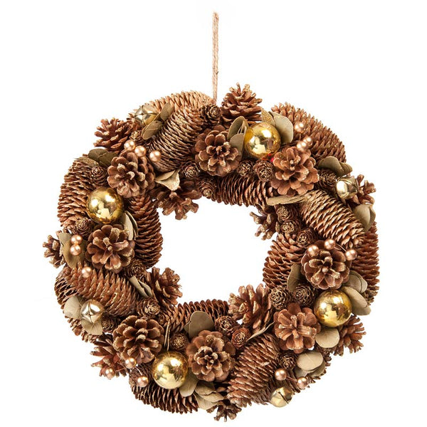Festive Gold Balls, Berries & Pinecone Wreath - 36cm image
