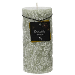 Decoris Snow Leaf Pillar Candle - White Mint image 0