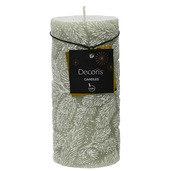 Decoris Snow Leaf Pillar Candle - White Mint image 0
