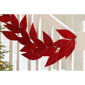 Festive Red Glitter Leaf Garland image 3