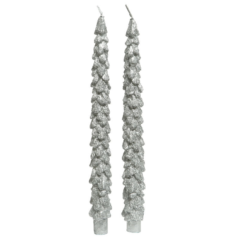Decoris Silver Tree Dinner Candles (Pack of 2) image 0