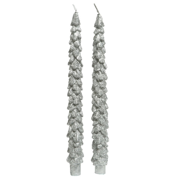 Decoris Silver Tree Dinner Candles (Pack of 2) image 0
