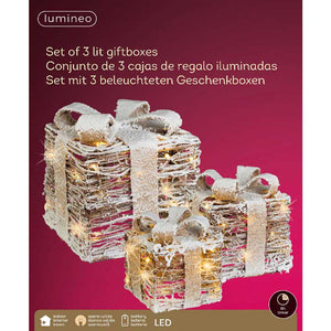 Lumineo LED Battery-Operated Rattan Giftboxes (Set of 3) image 3