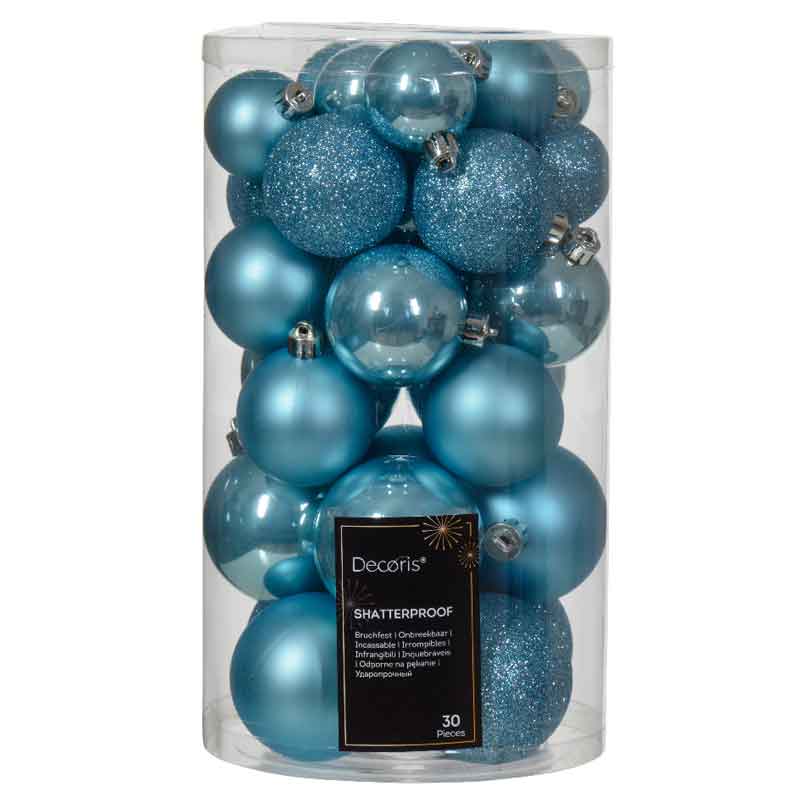 Decoris Shatterproof Baubles in Sugar Blue (Pack of 30) image 0