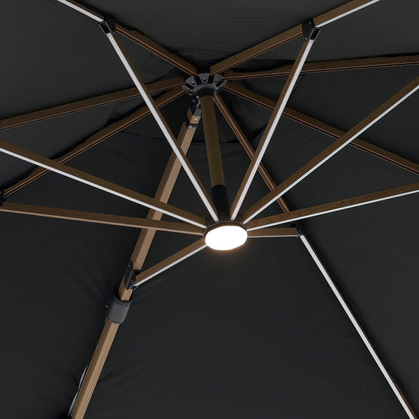 Bramblecrest Truro 3 x 3 m Square Cantilever Wood Effect Parasol in Grey with LED, Granite Base &amp; Cover image 2