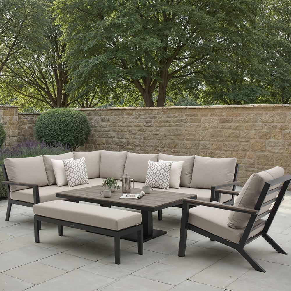 Bramblecrest Zurich L-Shape Modular Sofa Set in Anthracite with Height-Adjustable Table (Long Right) image 0