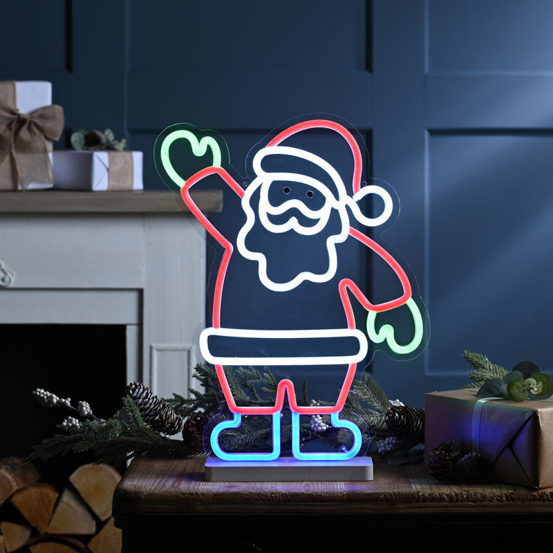 Festive Neon Flex Lit Waving Santa Sign image 0