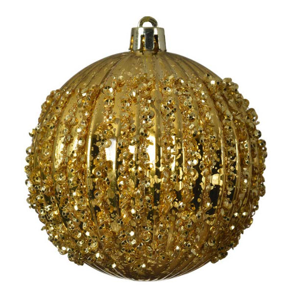 Decoris Shatterproof Bauble with Sequins in Light Gold image 0
