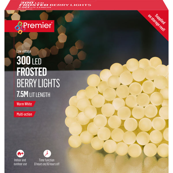 Premier 300 Multi-Action LED Frosted Berry Lights with Timer - Warm White image 1