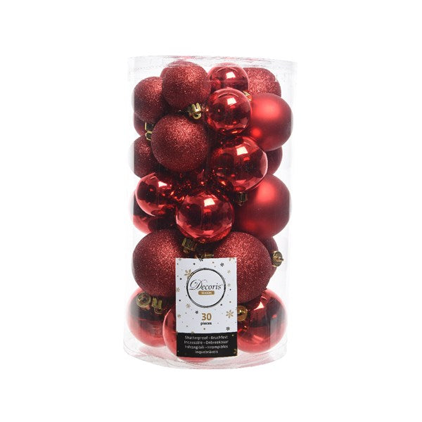Decoris Shatterproof Baubles in Christmas Red (Pack of 30) image 0