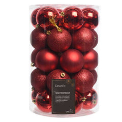 Decoris Shatterproof Baubles in Christmas Red (Pack of 34) image 0