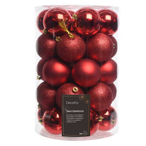 Decoris Shatterproof Baubles in Christmas Red (Pack of 34) image 0