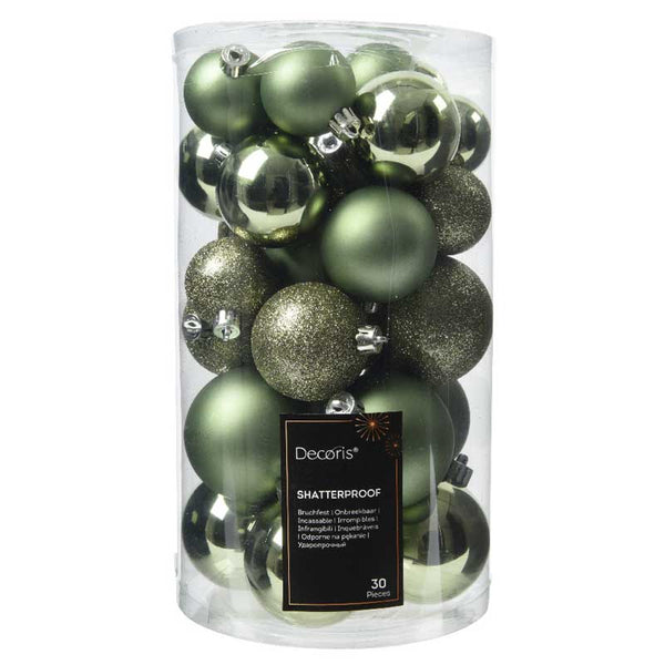 Decoris Shatterproof Baubles in Rosemary Green (Pack of 30) image 0