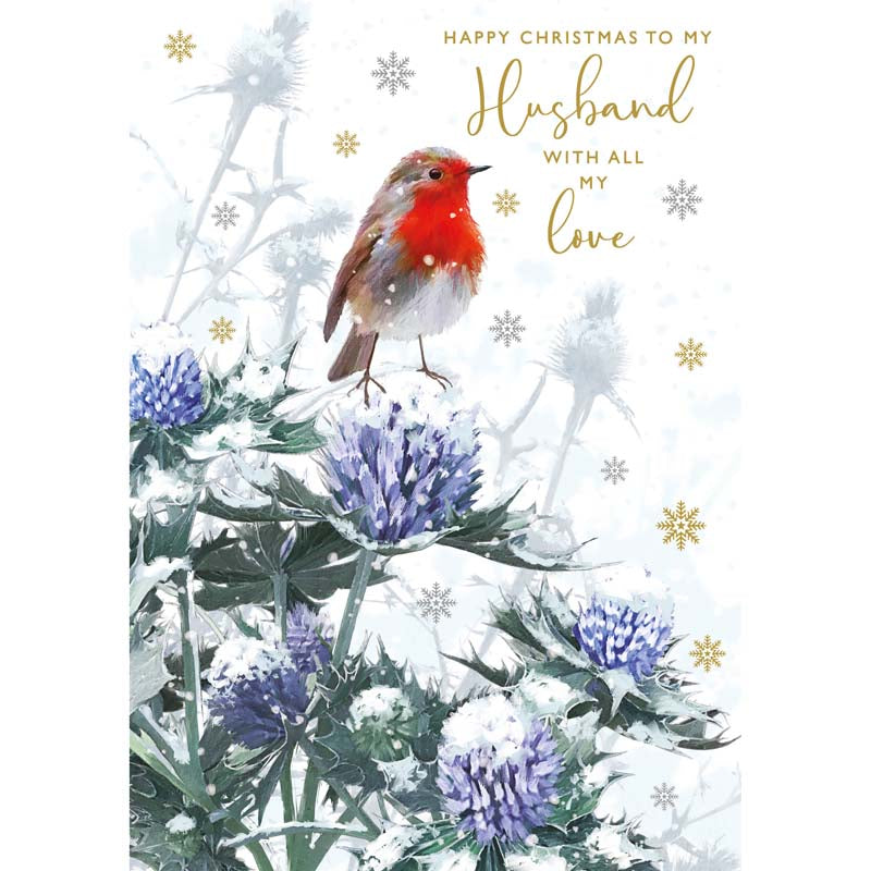 Nigel Quiney Robin with Blue Thistle Christmas Card image 0