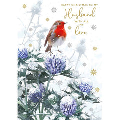 Nigel Quiney Robin with Blue Thistle Christmas Card image 0