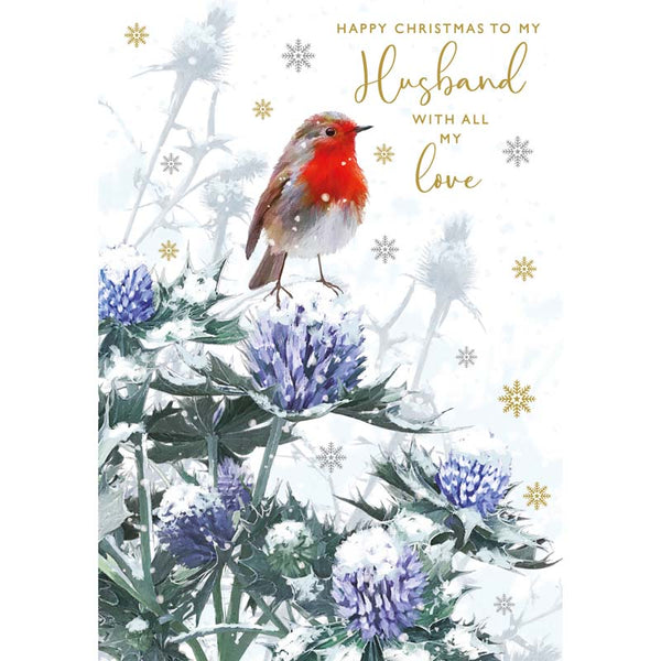 Nigel Quiney Robin with Blue Thistle Christmas Card image 0