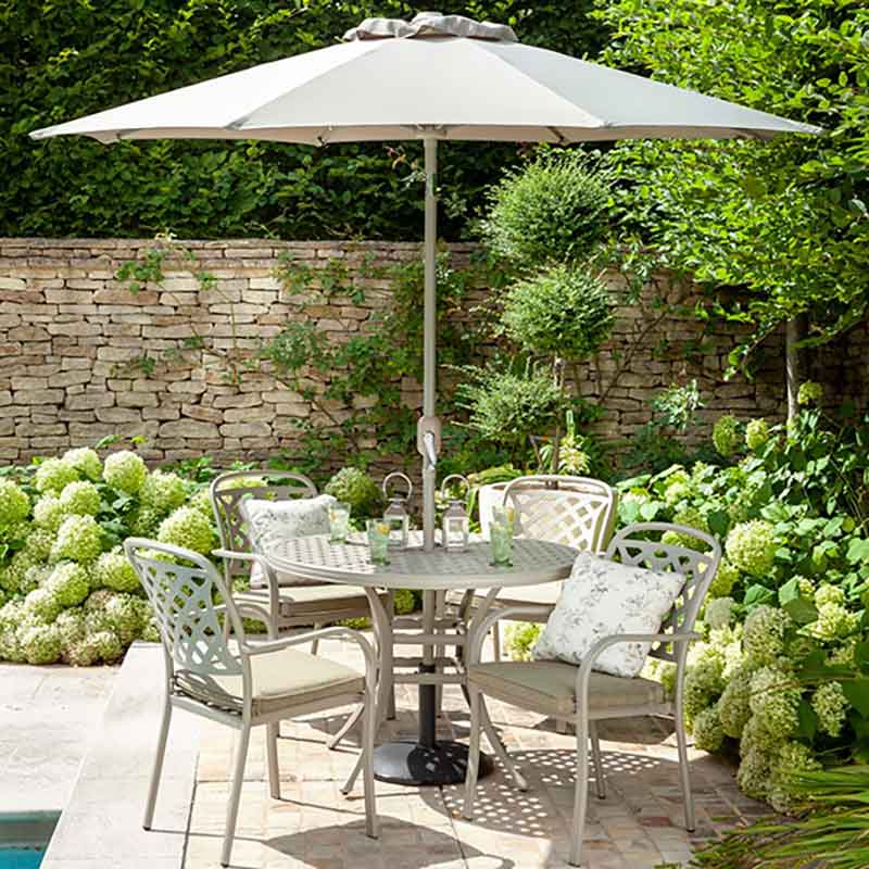 Hartman Berkeley 4 Seat Round Garden Dining Set in Maize with Parasol & Base image 0