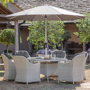 Bramblecrest Monterey 6 Seat Garden Dining Set in Dove Grey with Elliptical Table, Parasol & Base image 0