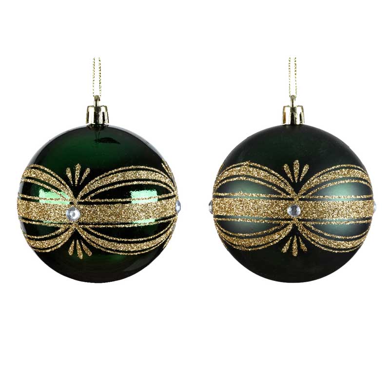 Decoris Shatterproof Bauble with Diamond Design in Pine Green (Assorted Designs) image 0