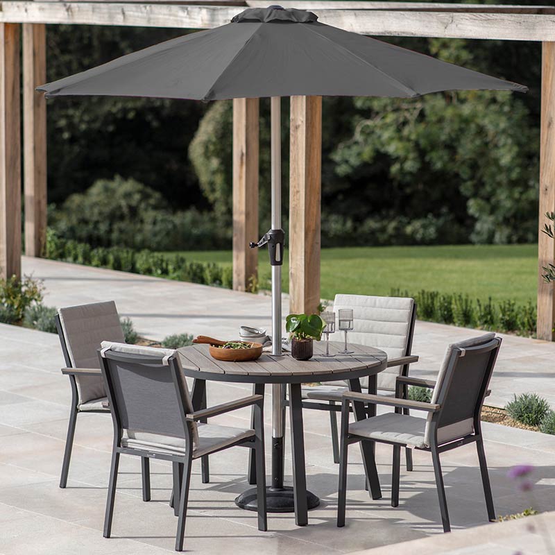Bramblecrest Zurich 4 Seat Round Patio Dining Set with Parasol & Base image 0