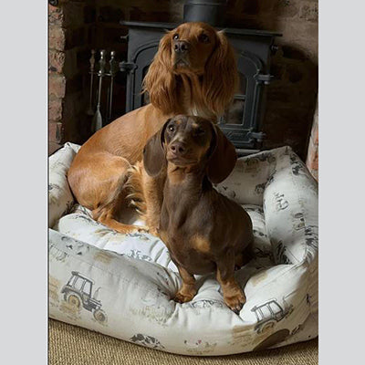 Snug & Cosy Rectangle Farmyard Dog Bed Cream image 0