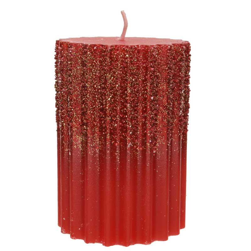 Decoris Red Glitter Ribbed Pillar Candle image 0