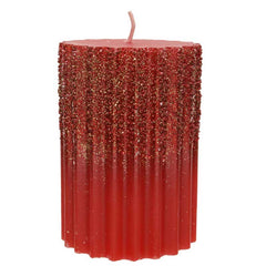 Decoris Red Glitter Ribbed Pillar Candle image 1