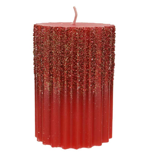 Decoris Red Glitter Ribbed Pillar Candle image 1