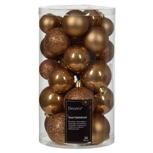 Decoris Shatterproof Baubles in Ginger Brown (Pack of 30) image 0