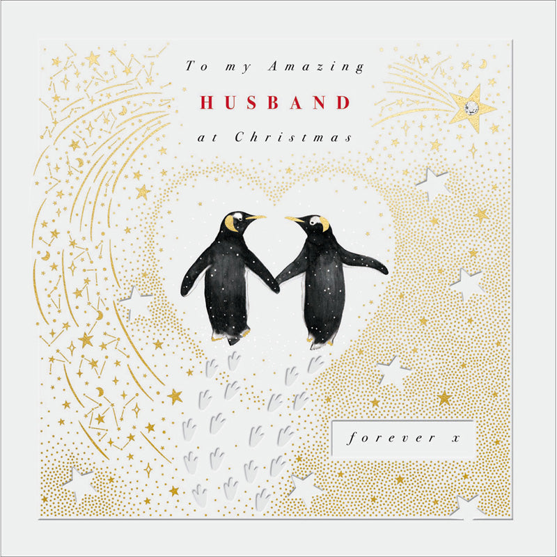 Woodmansterne Penguins By Heart Husband Christmas Card image 0